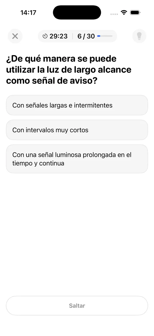 Pantalla de preguntas del test DGT - App Examen DGT