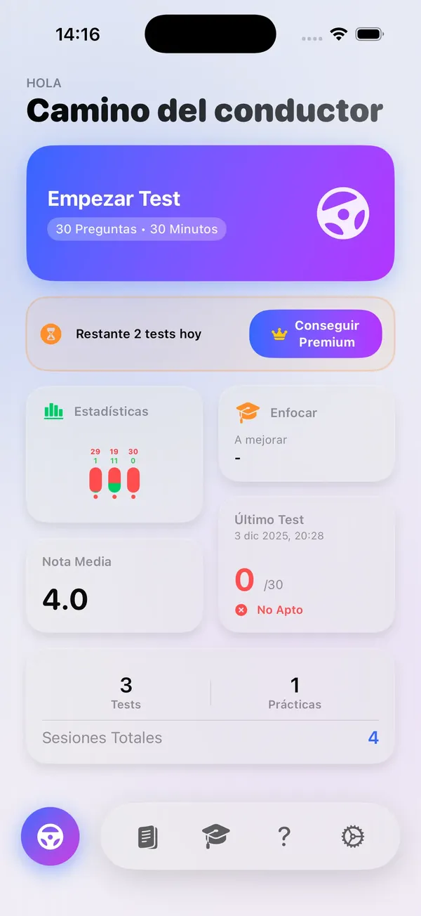 Pantalla de modo examen DGT - App Examen DGT